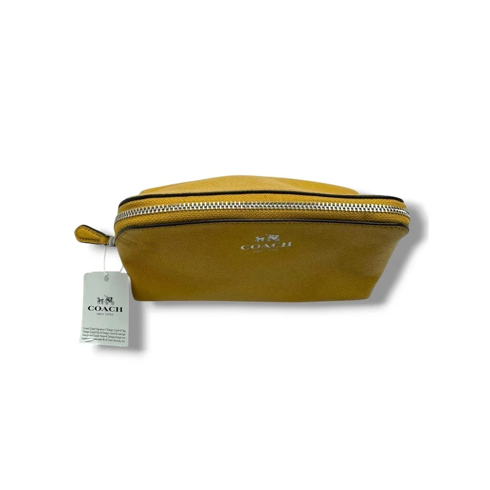 Coach Cosmetic Case Womens Small Mustard Yellow New Leather Makeup Bag F57857